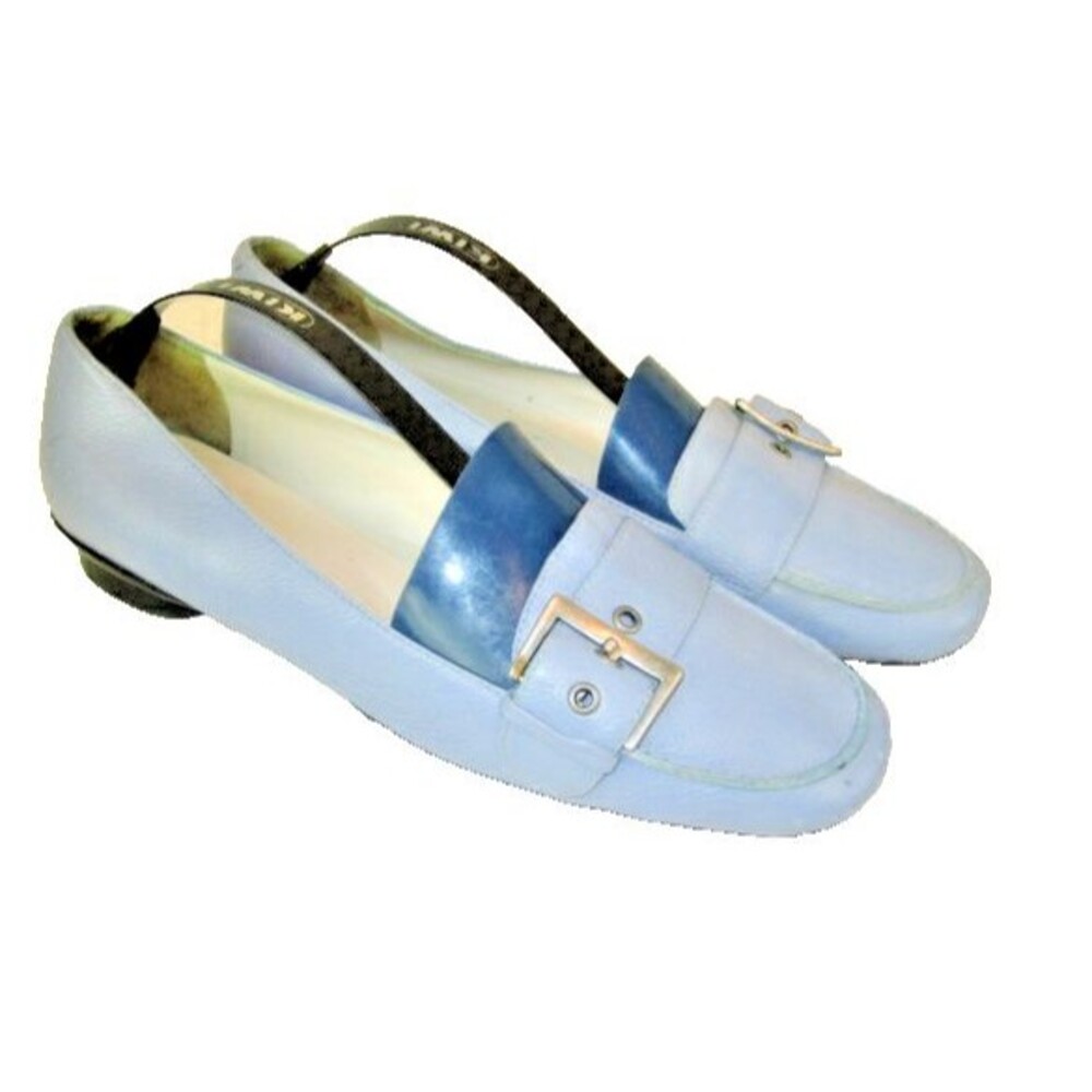 Womens Bandolino Carolina Blue Leather Flats w Buckle Toe sz 8M